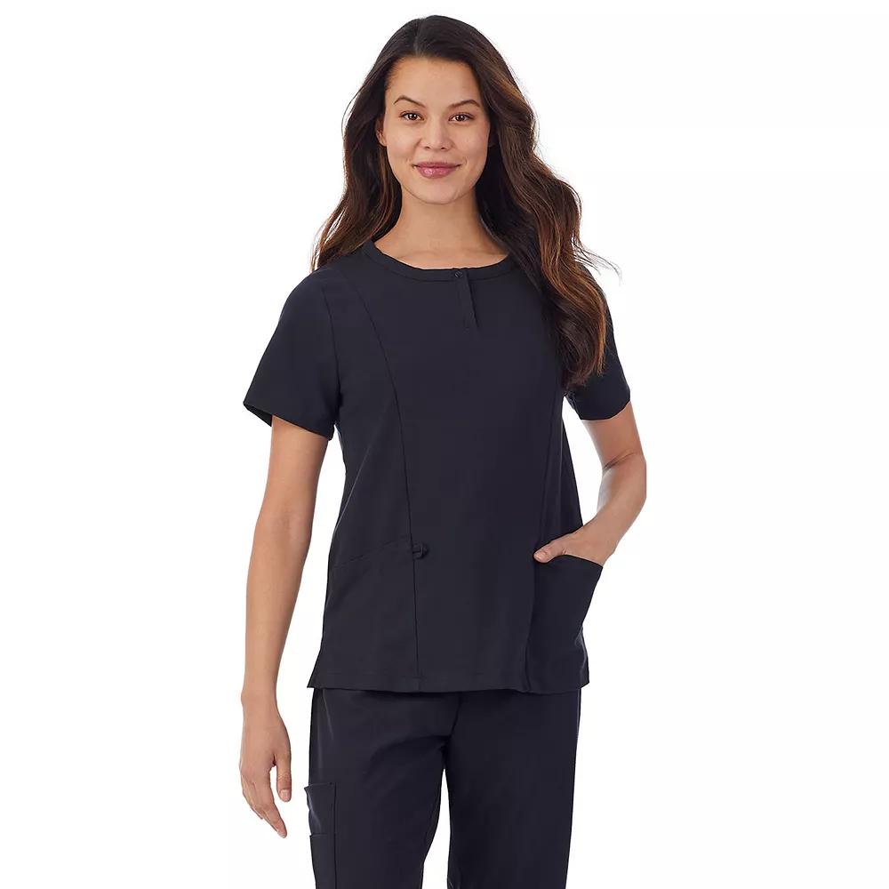 Women's Cuddl Duds® Scrubs Henley Top With 2 Pockets, Size: Medium, Black Product Image