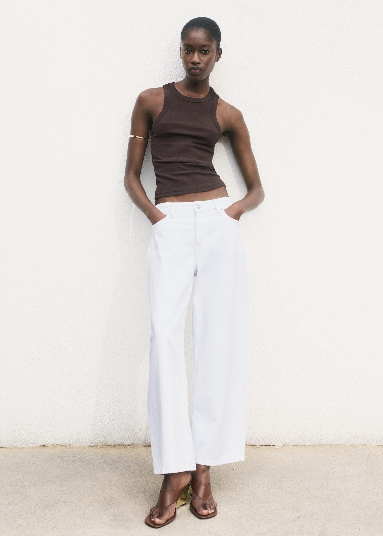 Ribbed cotton-blend top - Women | MANGO USA Product Image