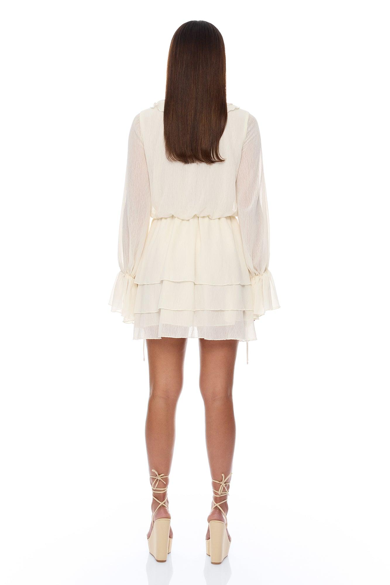 Ellah Ruffle Chiffon Mini Dress - Cream Female Product Image