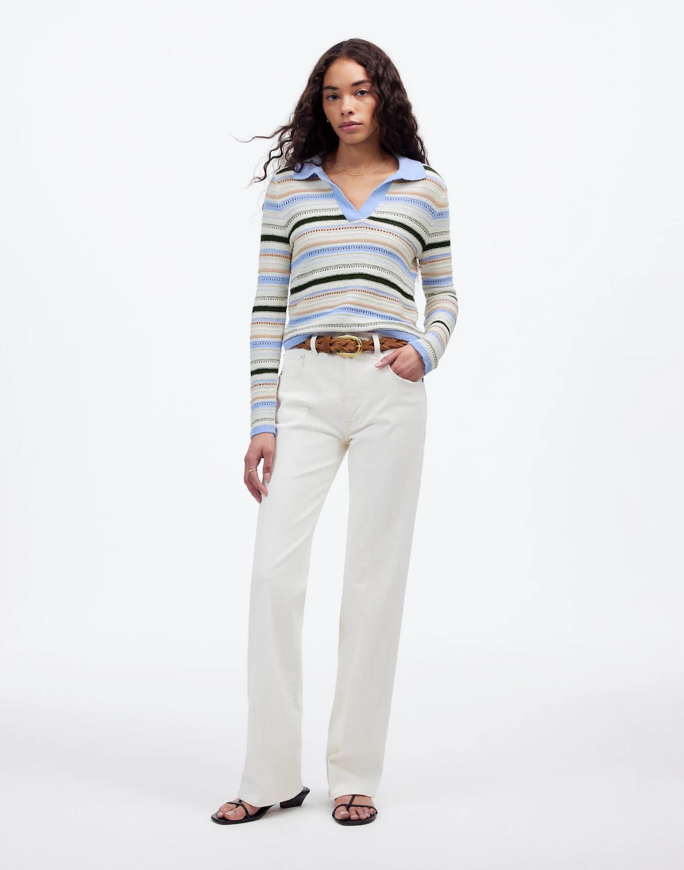 Textural-Stitch Johnny Collar Sweater Product Image
