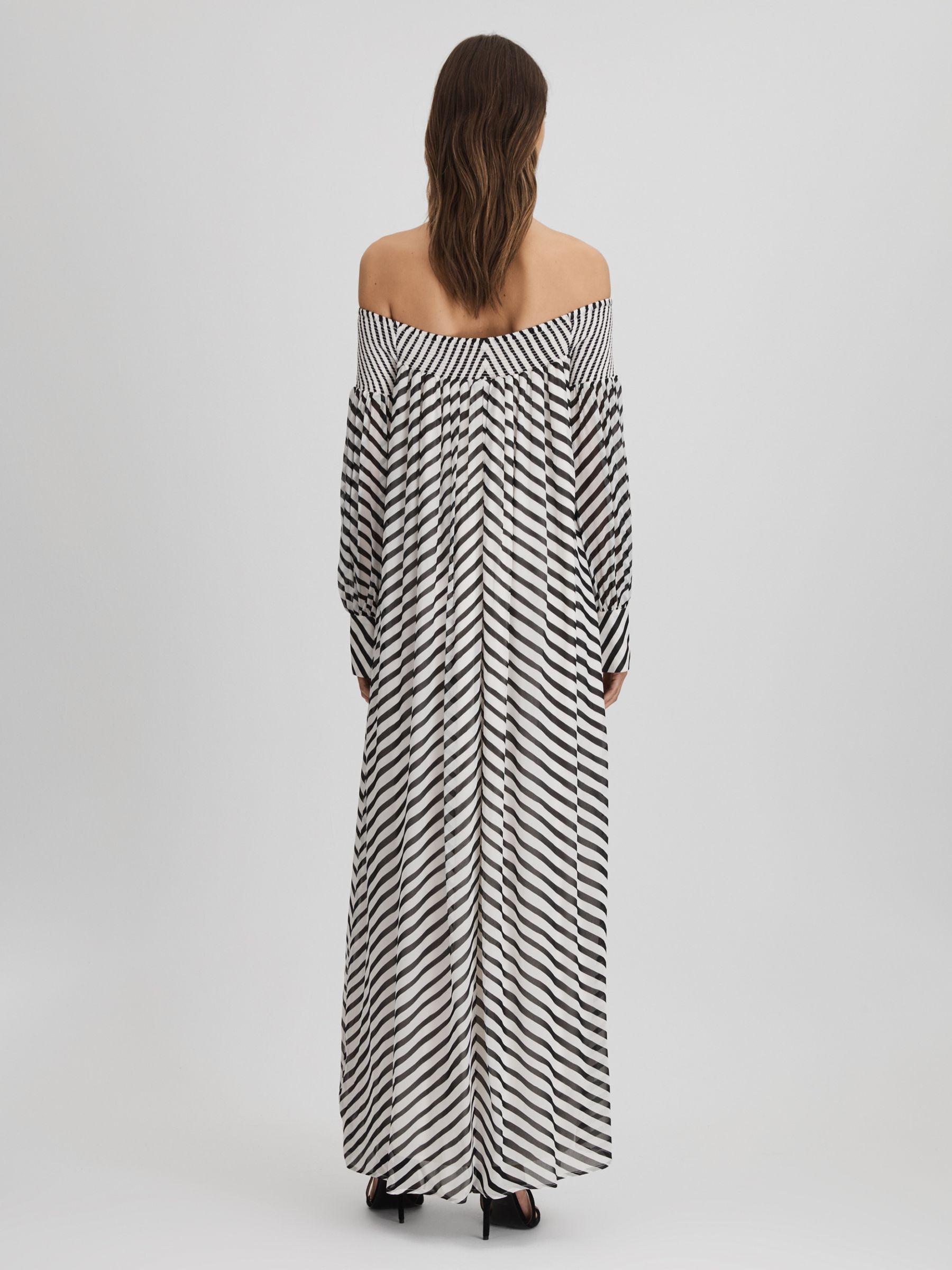 Striped Bardot Maxi Dress in Black/Cream Product Image