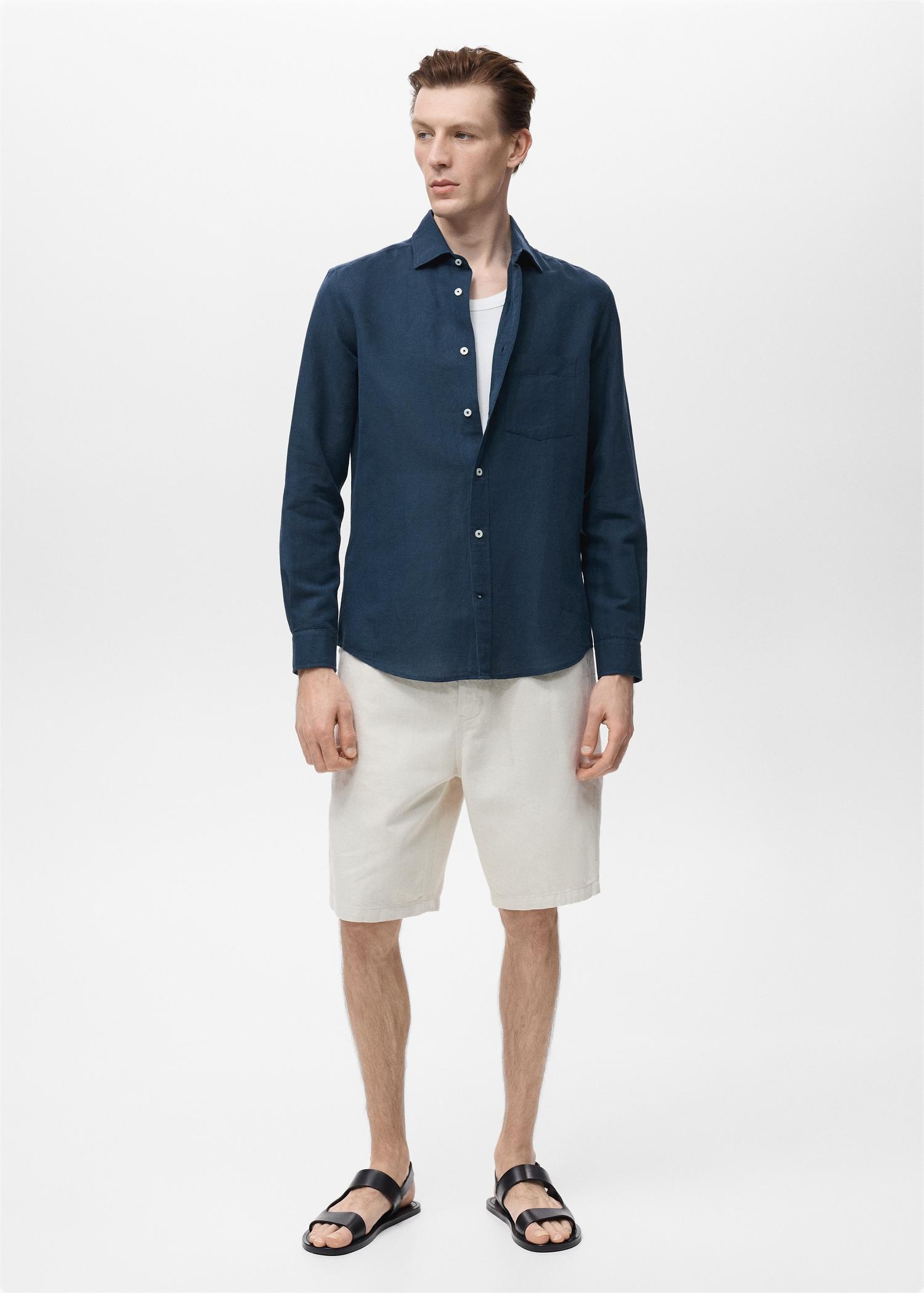 Pocket linen shirt - Men | MANGO USA Product Image