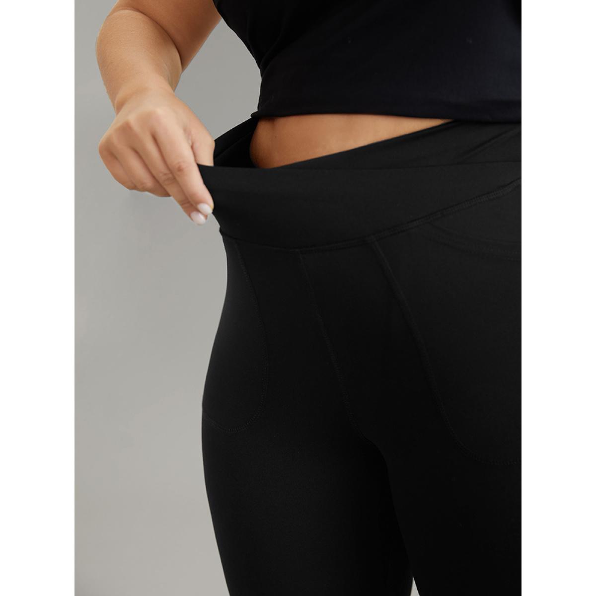 Plus Size Solid Elastic Waist Bootcut High Rise Leggings Women Black Casual High stretch Bootcut High Rise Dailywear Leggings BloomChic 14-16/1X Product Image