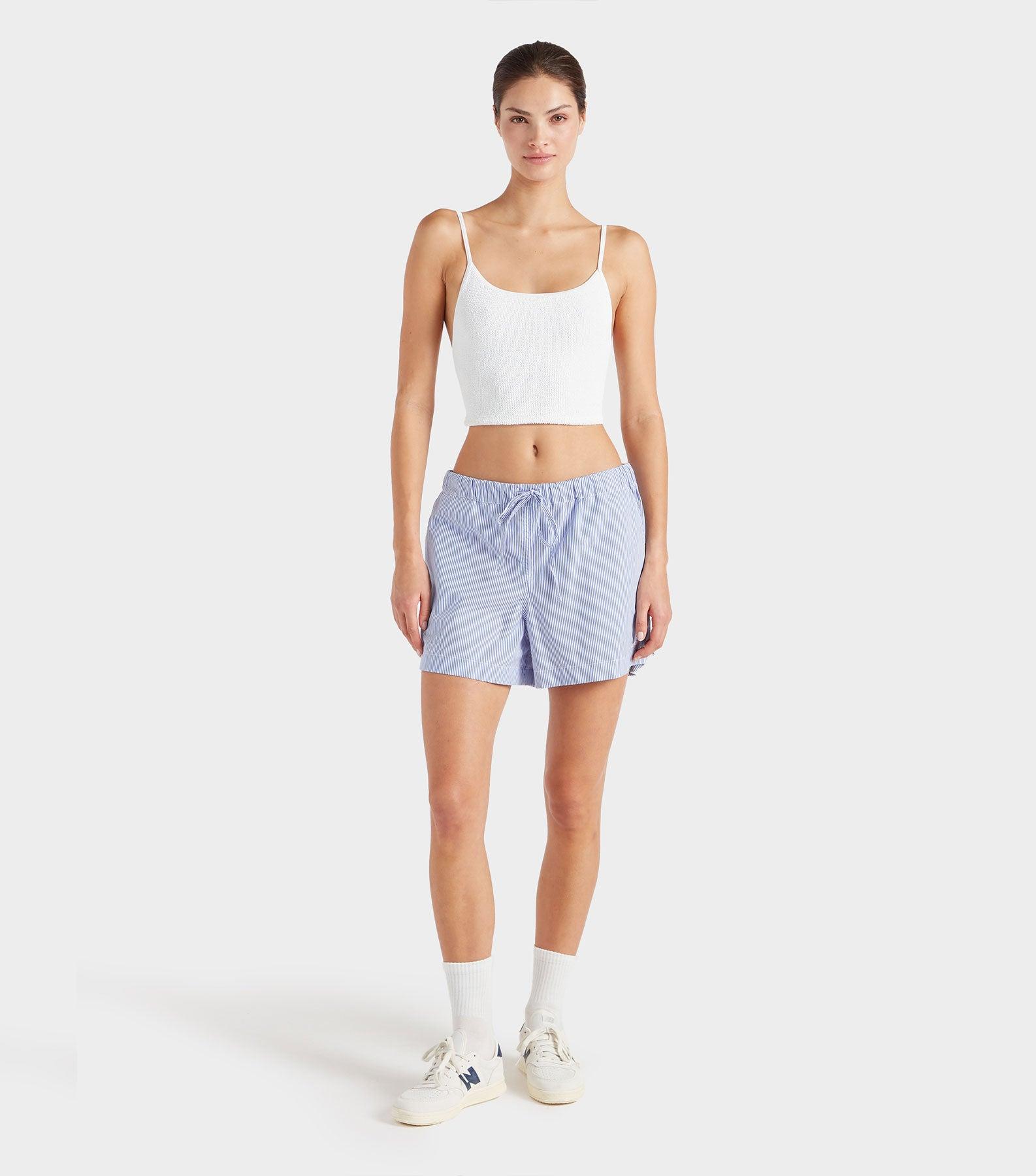 Embroidered Cotton Shorts - Blue Stripe Product Image