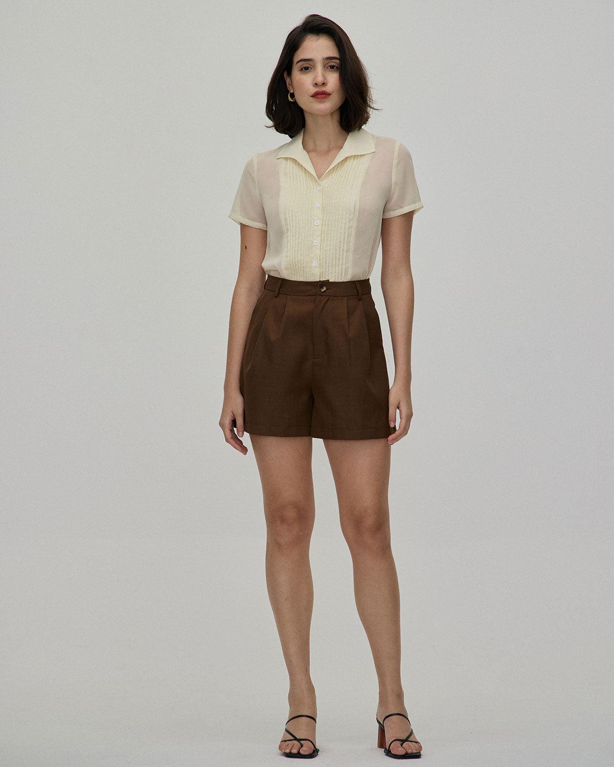 The Coffee Pleated High-Waisted Wide Leg Shorts Product Image