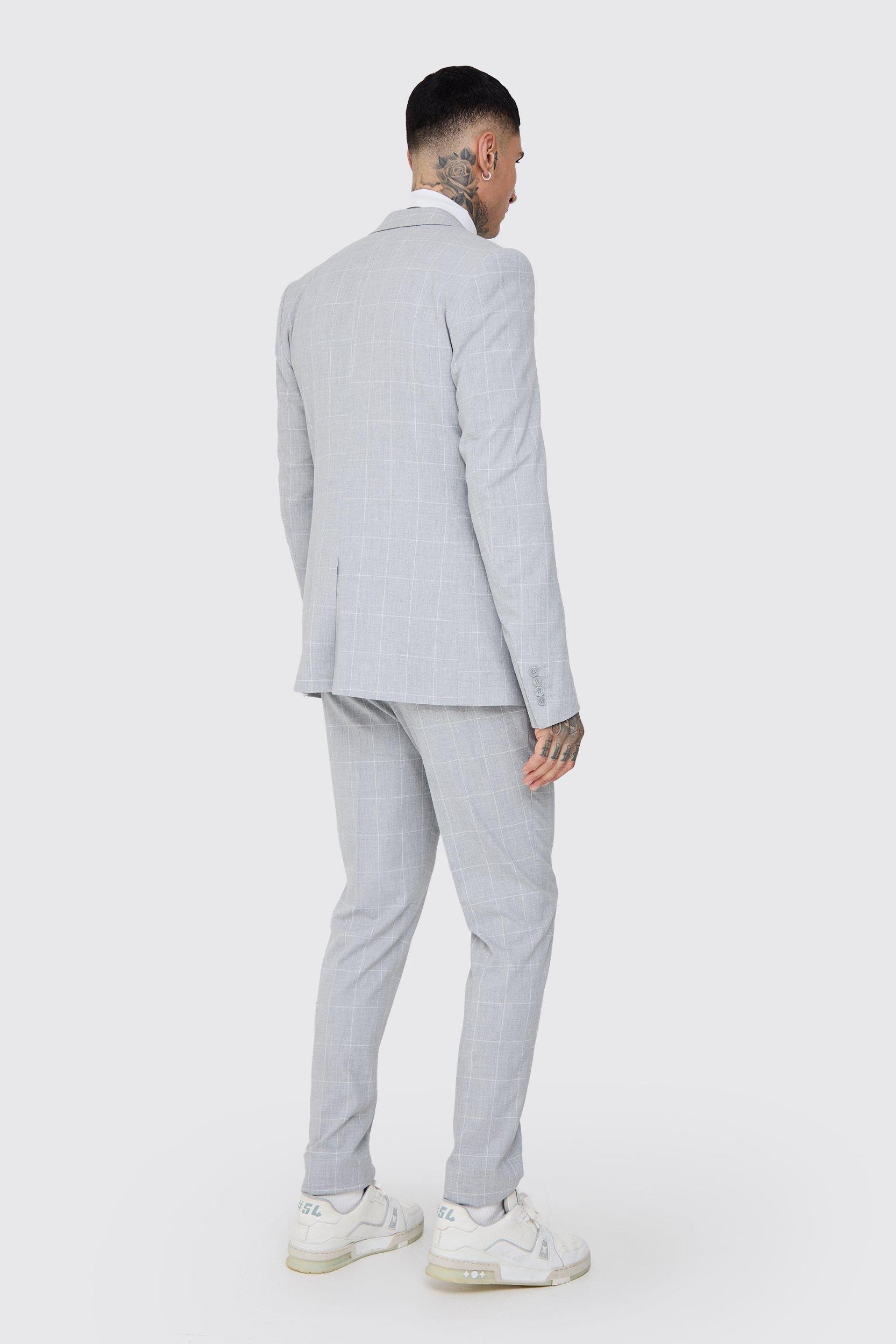 Tall Window Pane Plaid Skinny Fit Blazer | boohooMAN USA Product Image