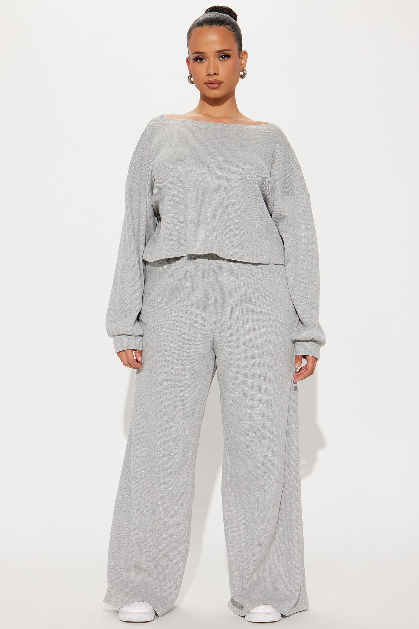 Chill Vibe Thermal Pant Set - Heather Grey Product Image