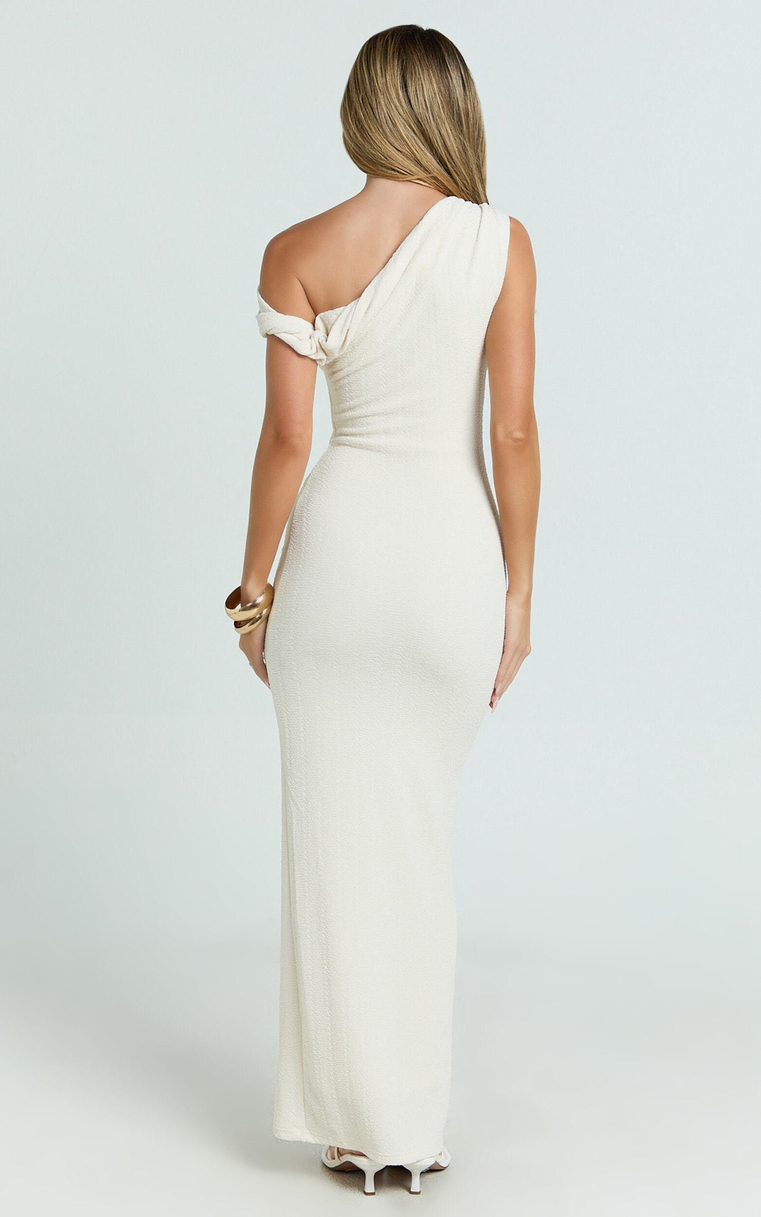 Clementine Maxi Dress - Tip Shoulder Ruched Bodycon Dress in Cream Product Image