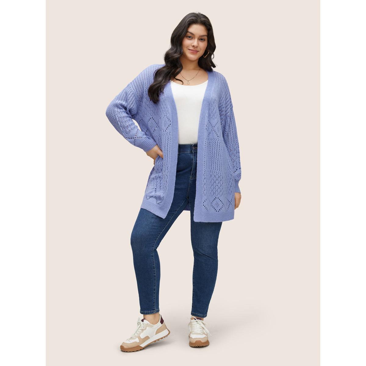 Plus Size Supersoft Essentials Geometric Hollow Out Cardigan BlueViolet Women Casual Long Sleeve Everyday Cardigans BloomChic 28/5X Product Image