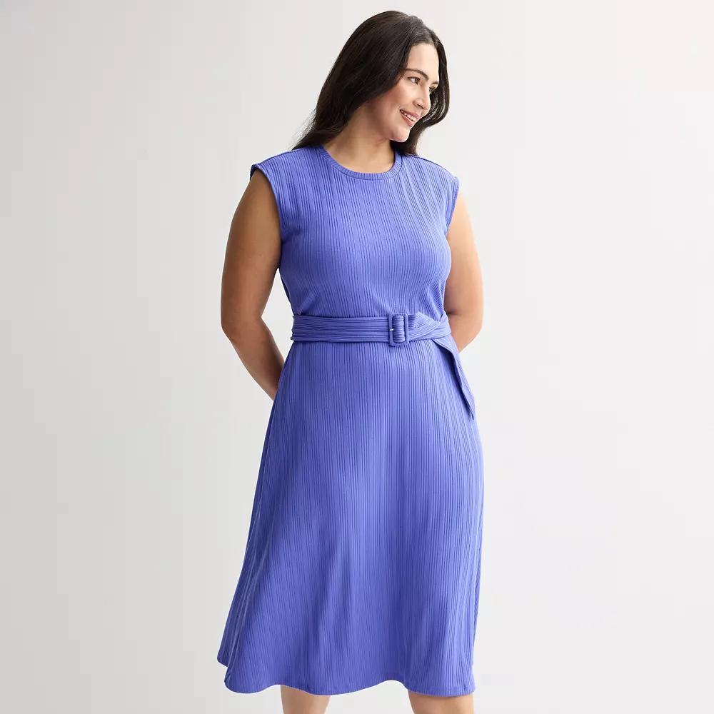 Plus Size Nine West Belted Rib Midi Dress, Women's, Size: 2XL, Wesley Purple Product Image