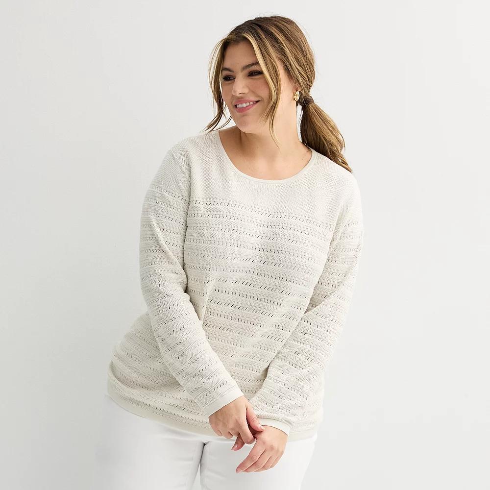 Plus Size Croft & Barrow® Crewneck Long Sleeve Textured Pullover Sweater, Women's, Size: 0X, Red Wind Product Image