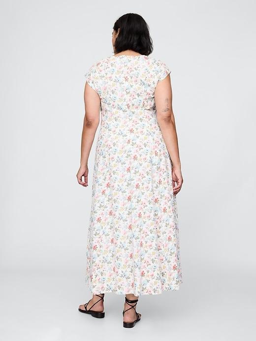 Linen-Blend Cap-Sleeve Maxi Dress Product Image
