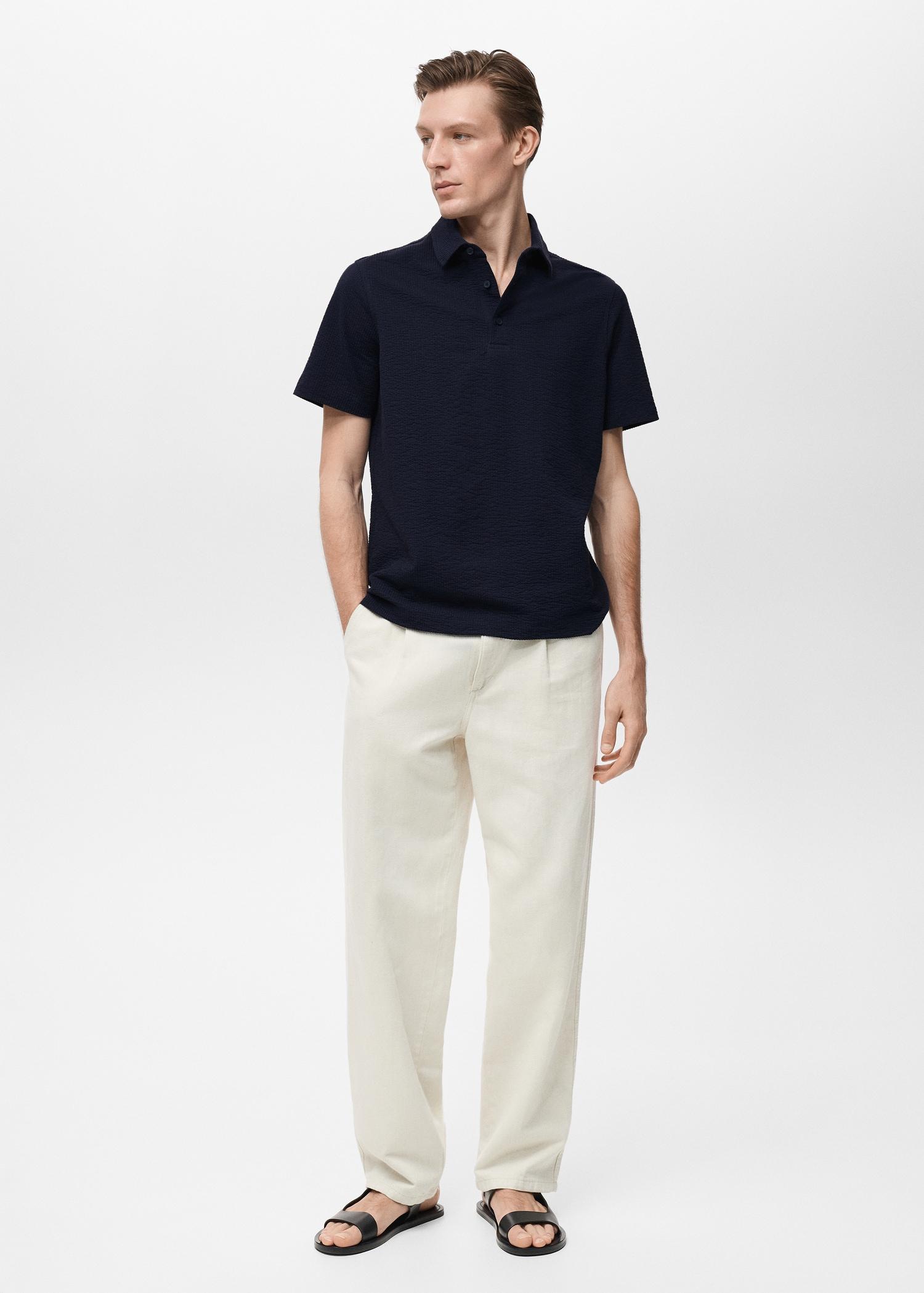 Seersucker cotton polo shirt - Men | MANGO USA Product Image