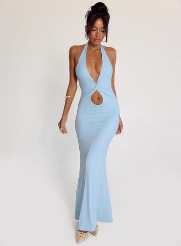 No Hard Feelings Twist Maxi Dress Blue Product Image