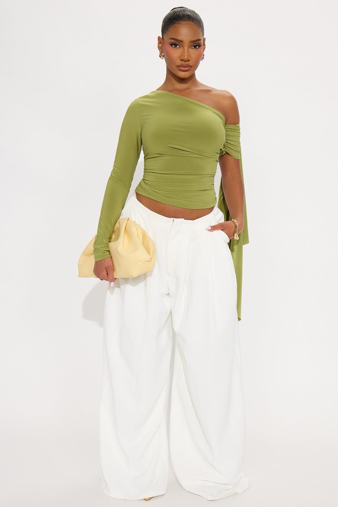 Paola Ruched Off Shoulder Top - Sage Female Product Image