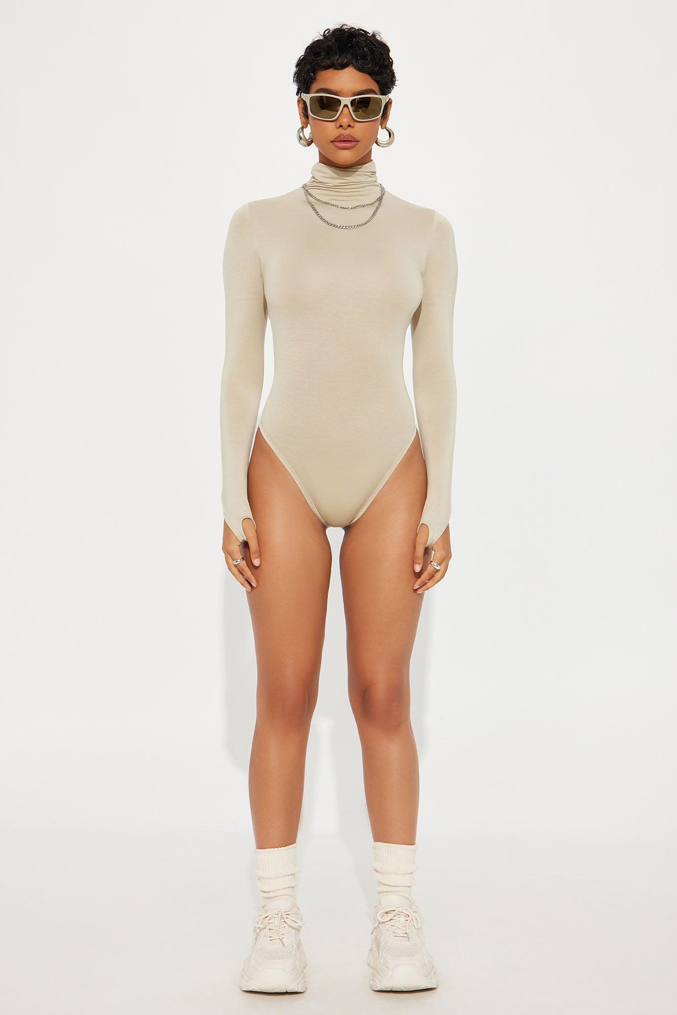 Modal Open Back Turtle Neck Bodysuit - Stone Female Product Image