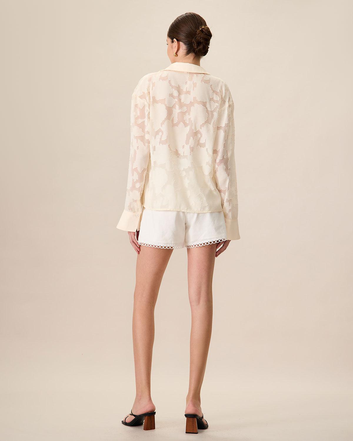 Women's Apricot Jacquard Long Sleeve Shirt Female Product Image