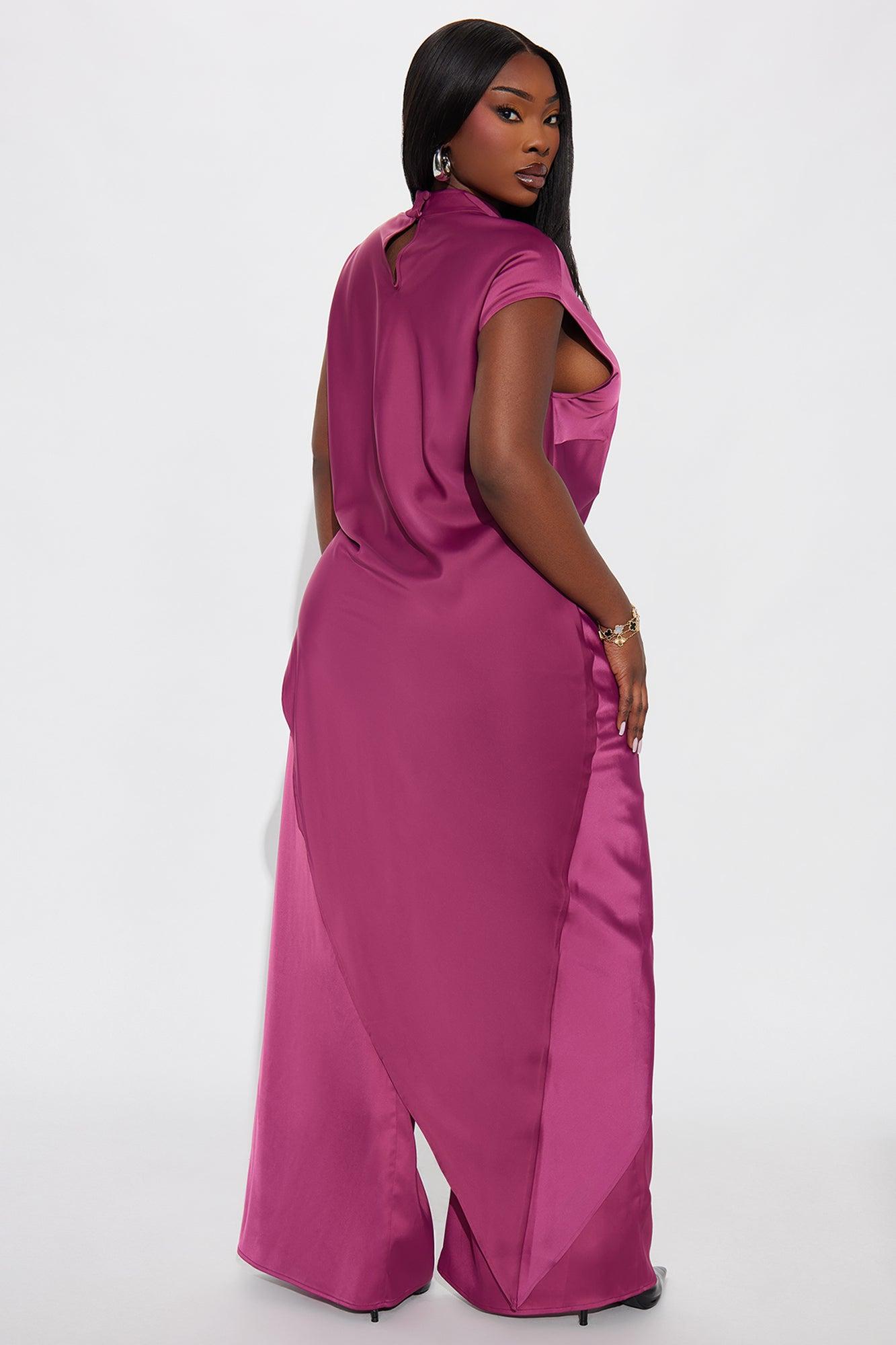 Camille Asymmetrical Satin Pant Set - Plum Female Product Image