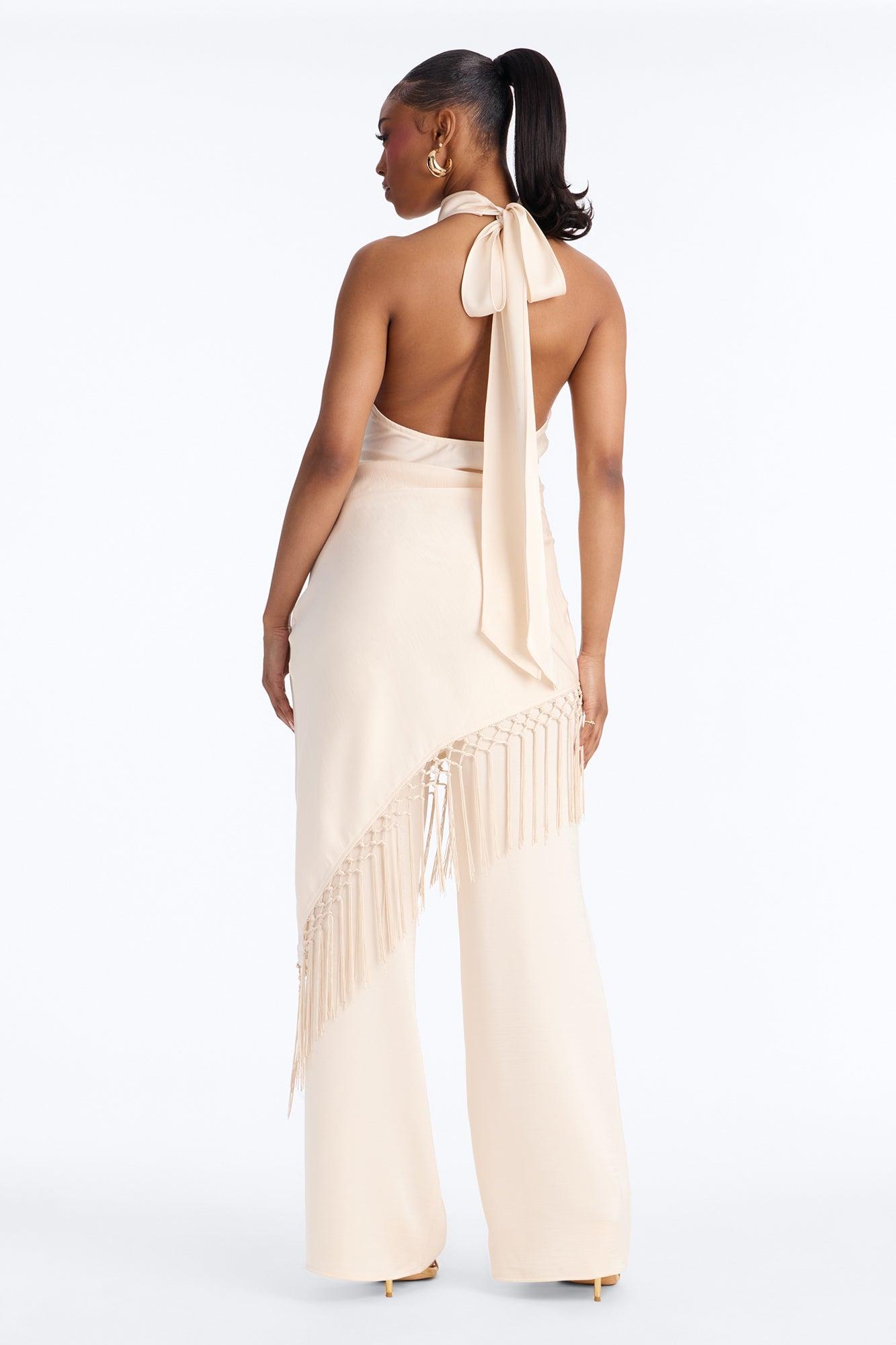 Avara Fringe Halter Pant Set - Cream Female Product Image