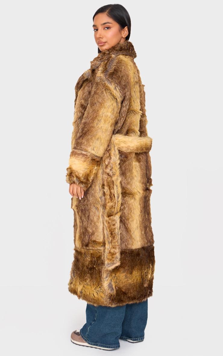 Petite Brown Faux Fur Longline Belted Coat Product Image