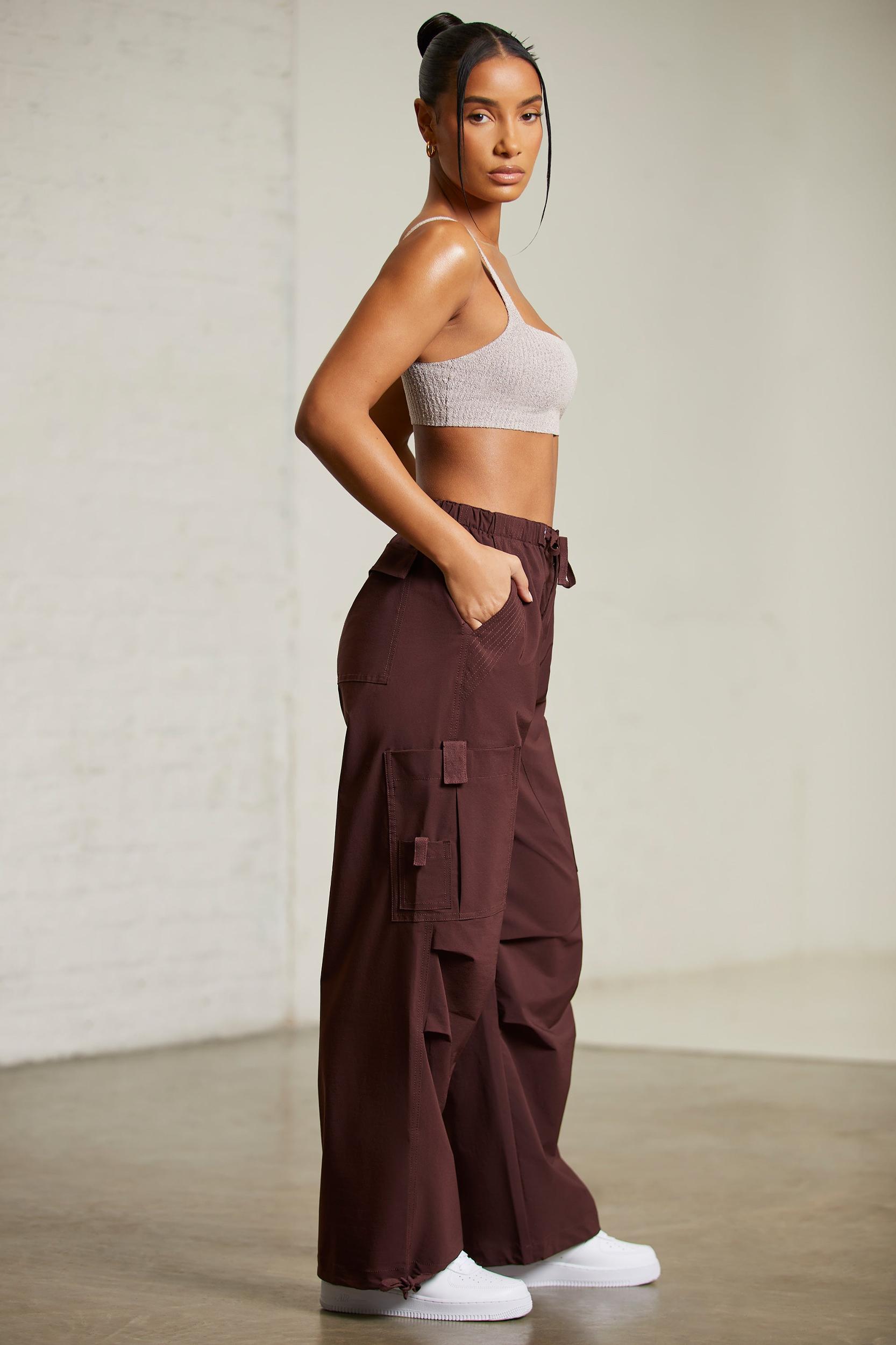 Wide Leg Cargo Trousers in Brown Female Product Image