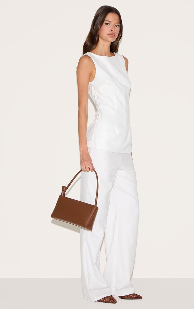 White Tailored Boat Neck Longline Jumpsuit Product Image