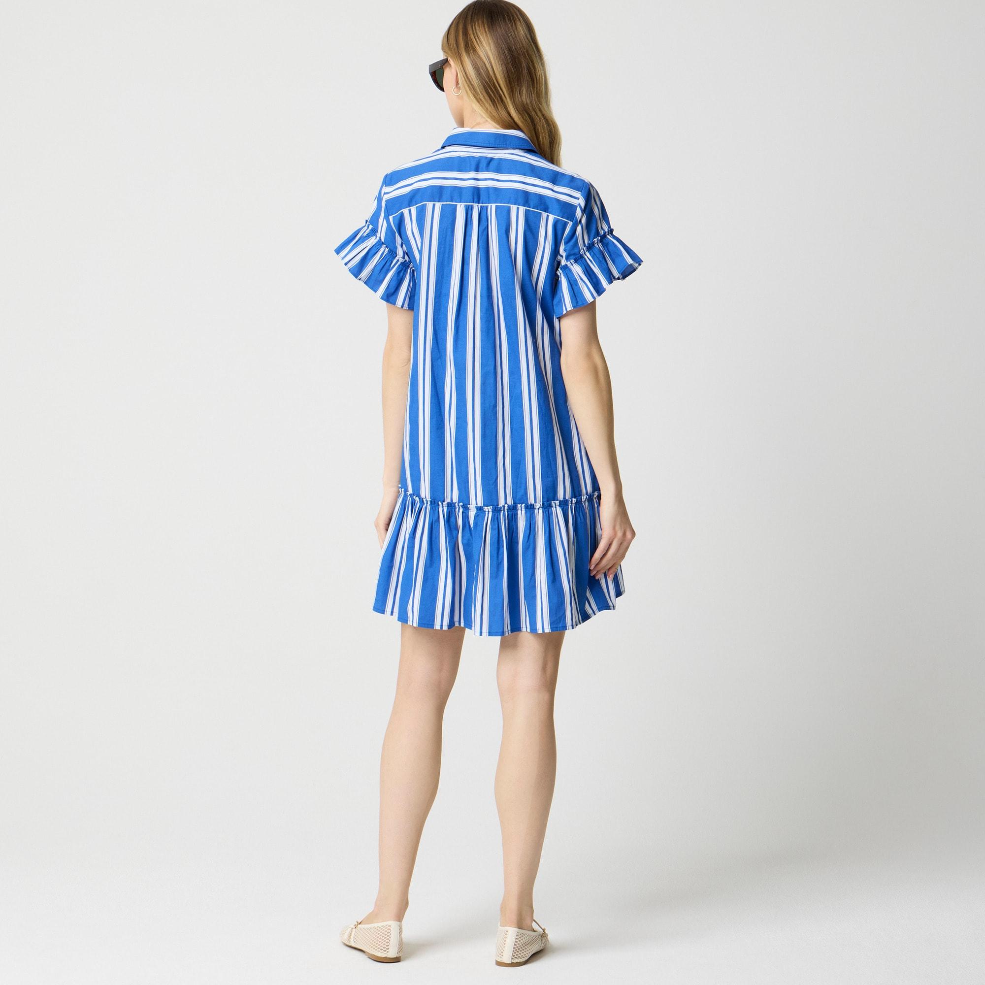Striped ruffle-sleeve mini shirtdress Product Image