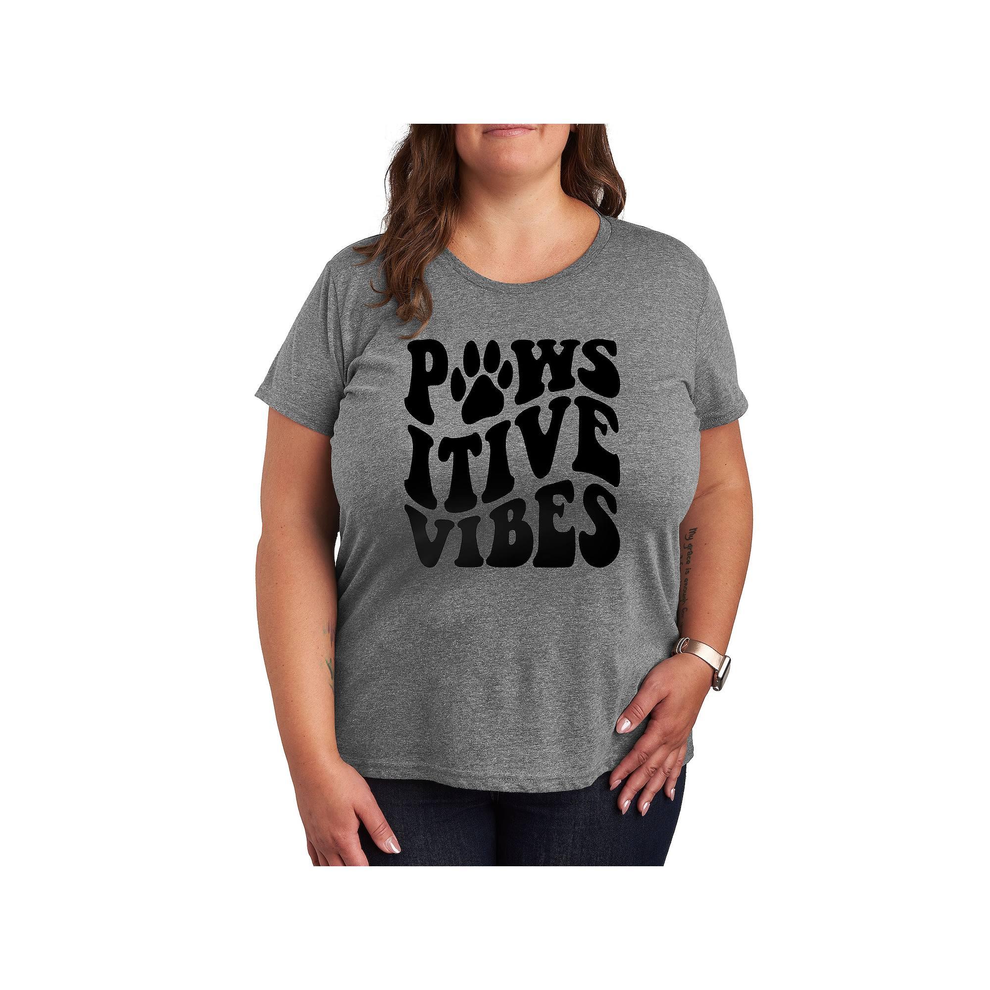 Plus Pawsitive Vibes Paw Print Graphic Tee, Women's,  Product Image