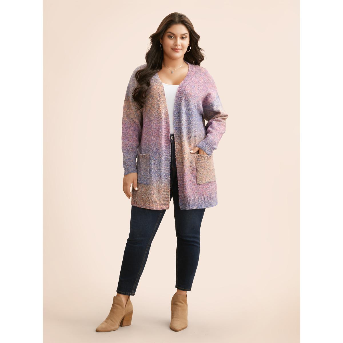 Plus Size Gradient Dyeing Patch Pocket Cardigan Multicolor Women Casual Loose Long Sleeve Everyday Cardigans BloomChic 26/4X Product Image