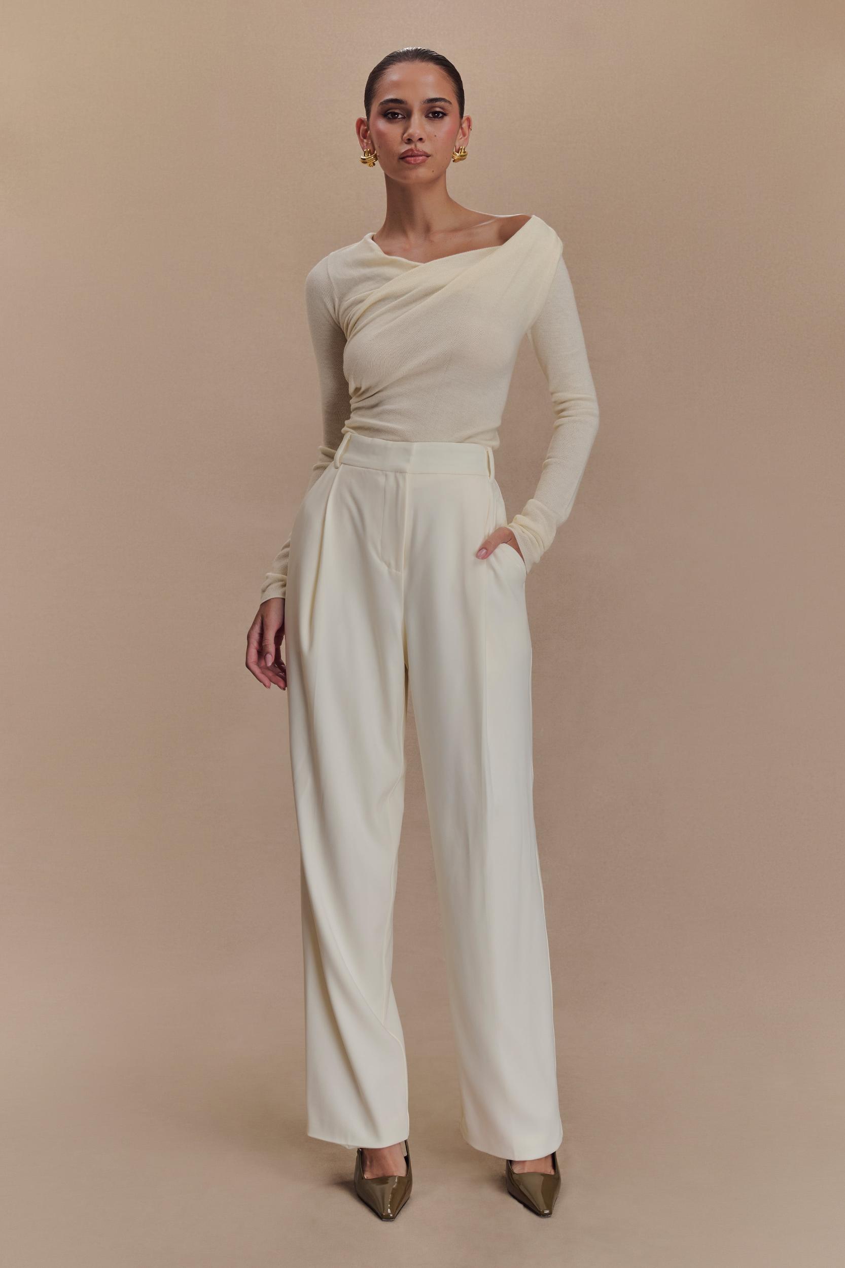 Culver Draped Twist Knit Top - Cream Product Image