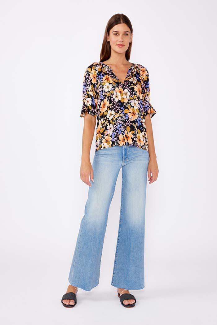 Split V-Neck Smocked Sleeve Top Product Image