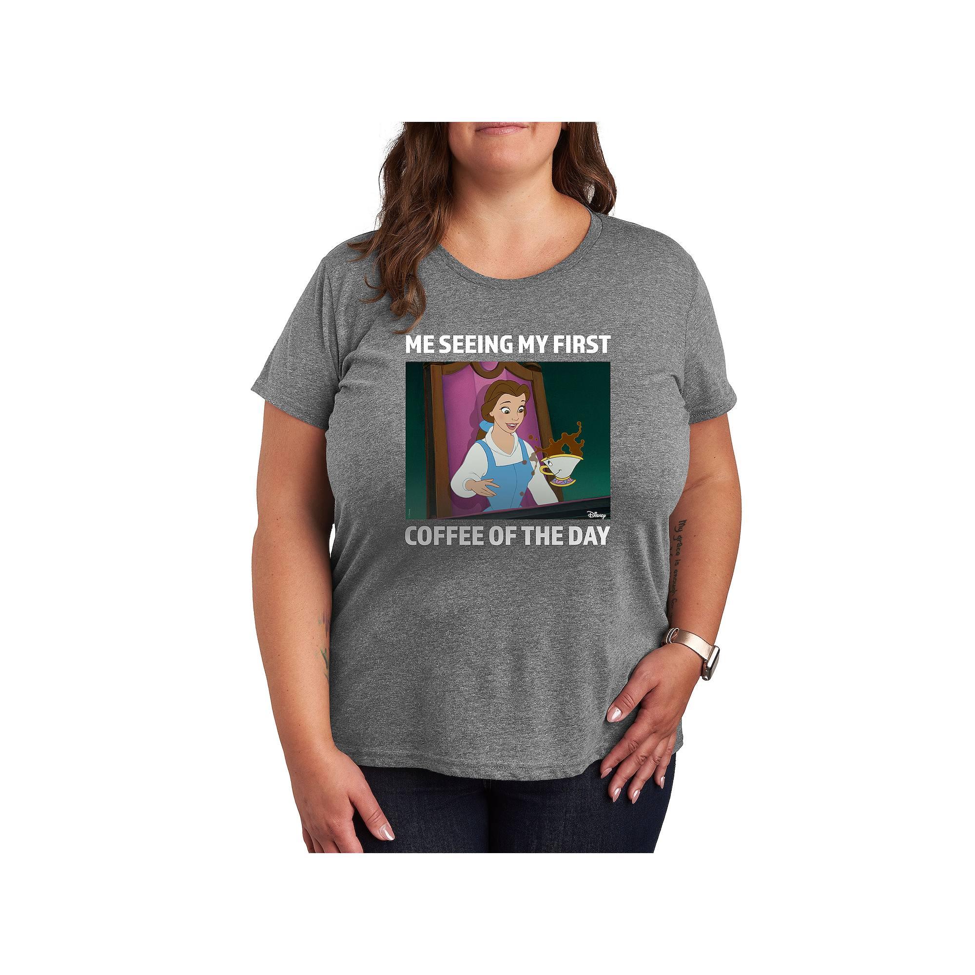 Disney Princess Belle Plus First Coffee Of The Day Meme Graphic Tee, Women's,  Product Image