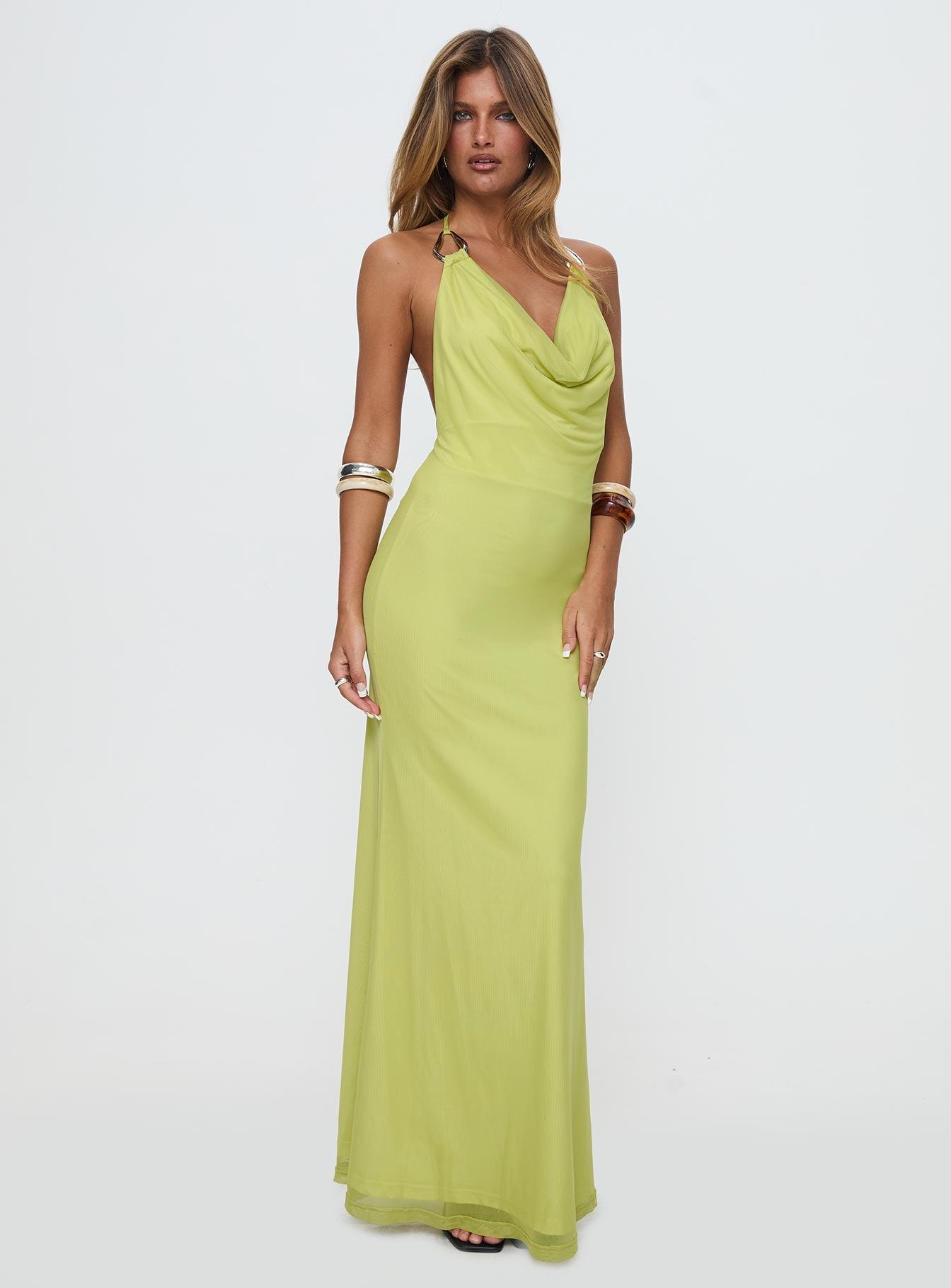 Rhaenyra Halter Maxi Dress Green Product Image