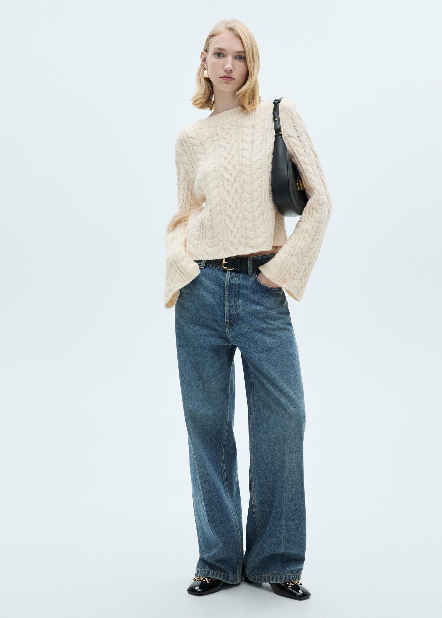Twisted knitted flared-sleeve sweater - Women | MANGO USA Product Image