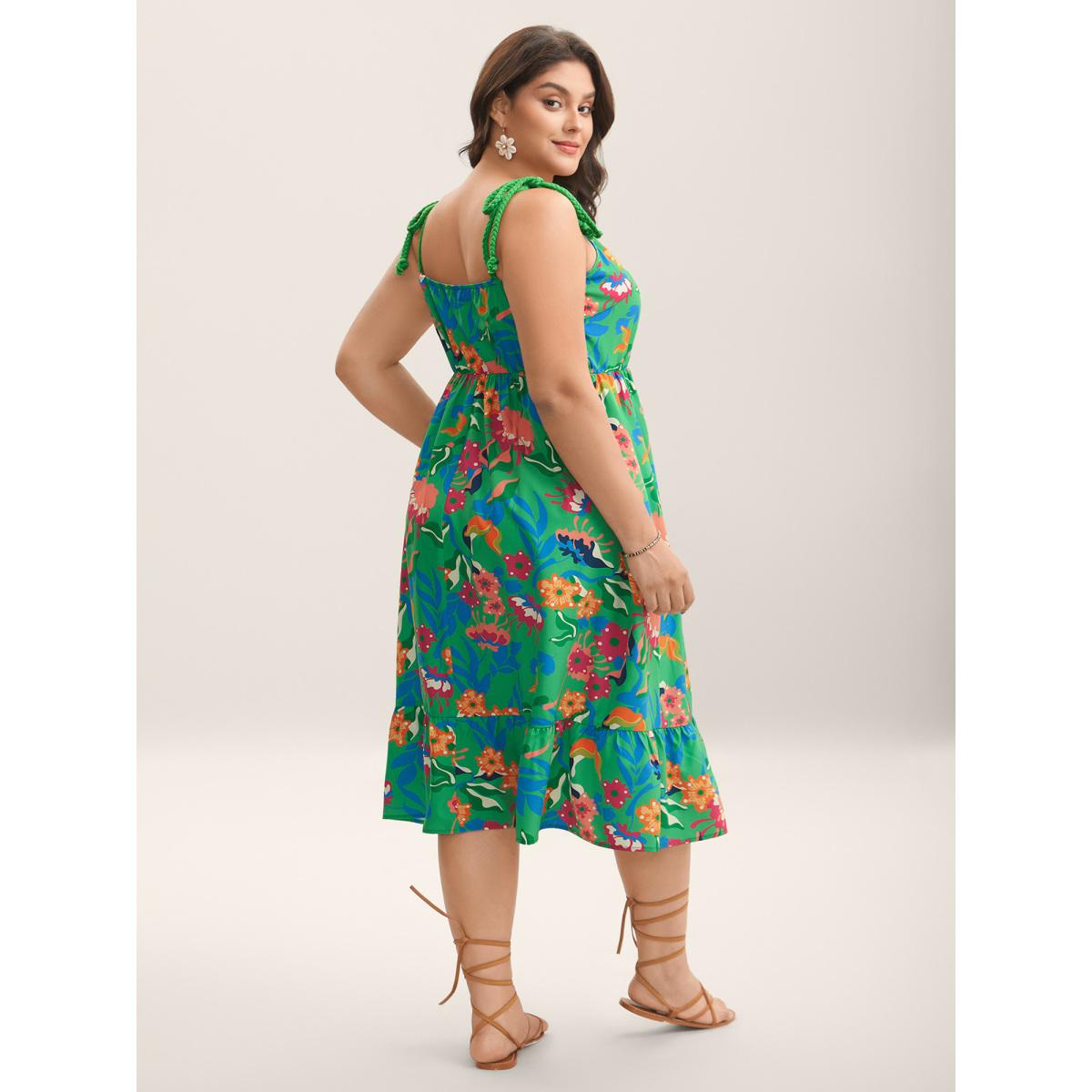 Plus Size Floral Print Braided Shoulder Straps Midi Dress Truegreen Women Non Sleeveless Curvy BloomChic 18-20/2X Product Image