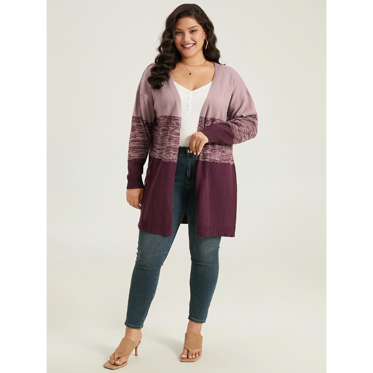 Plus Size Anti-Pilling Contrast Heather Open Front Cardigan Burgundy Women Casual Loose Long Sleeve Dailywear Cardigans BloomChic 30/6X Product Image