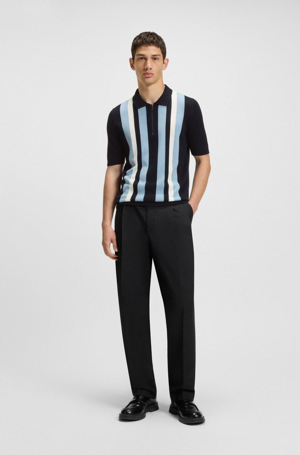 Zip-neck polo sweater with vertical stripes Product Image