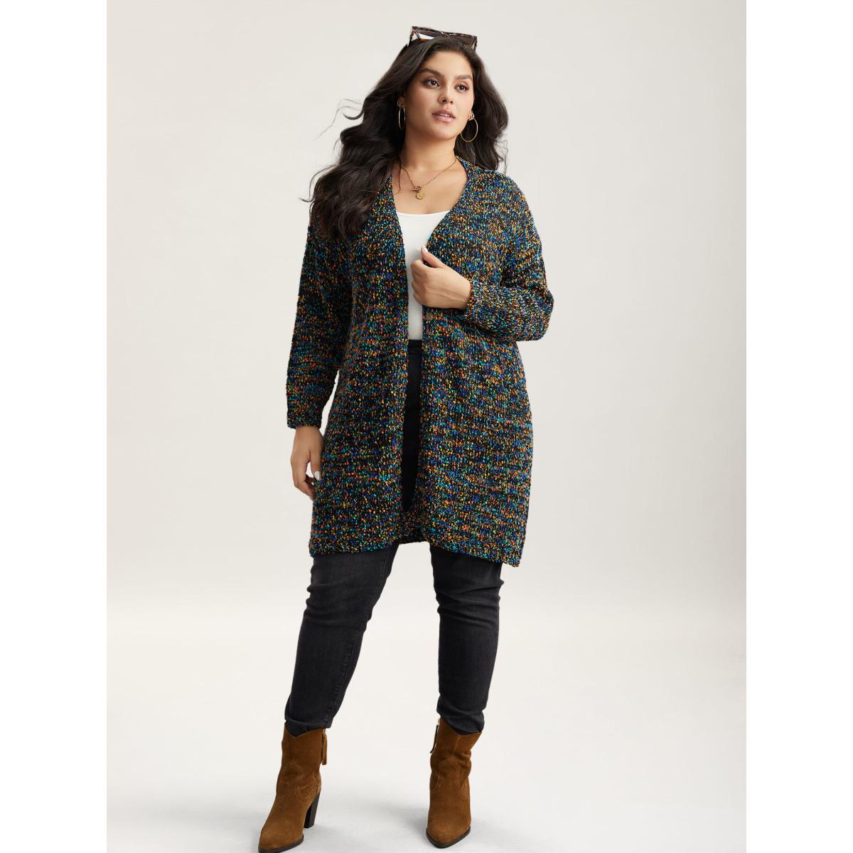 Plus Size Color Textured Open Front Cardigan Multicolor Women Leisure Loose Long Sleeve Casual Cardigans BloomChic 26/4X Product Image