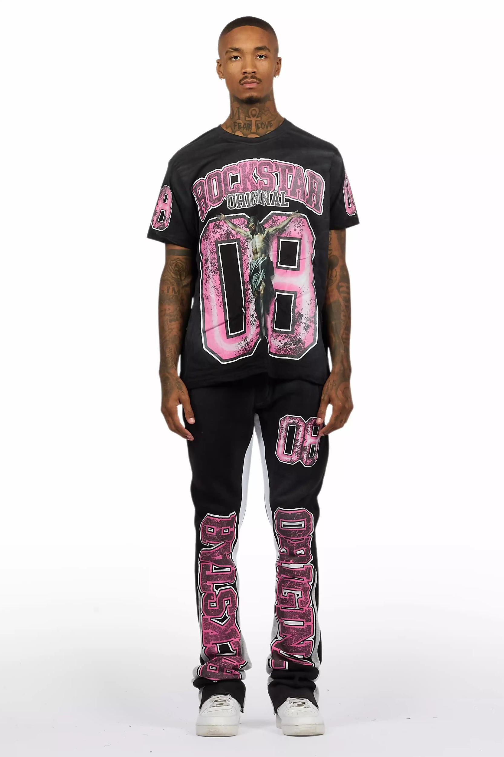 Fields Black/Pink T-Shirt/Stacked Flare Track Set Male Product Image