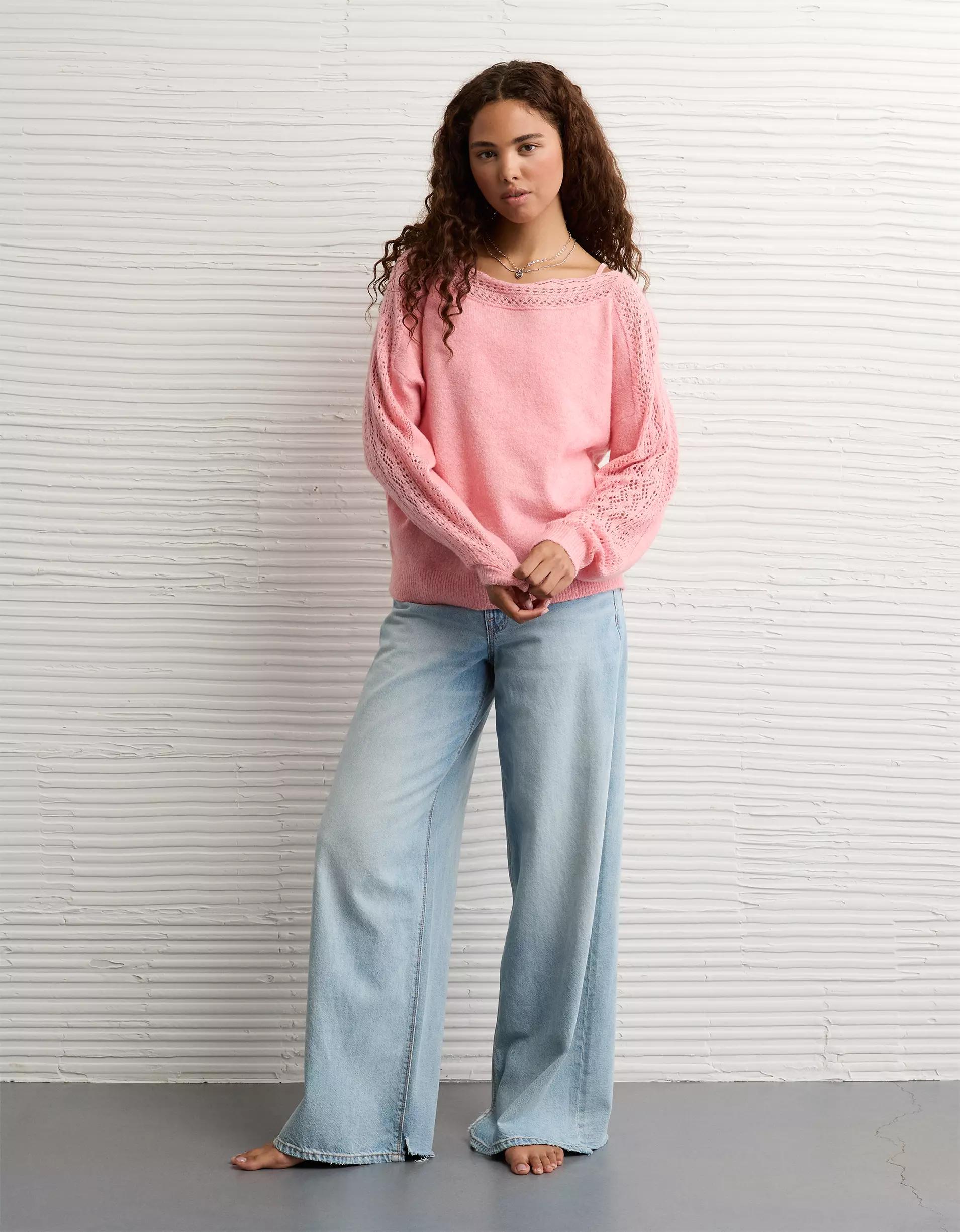 AE Whoa So Soft Lace Sweater Product Image