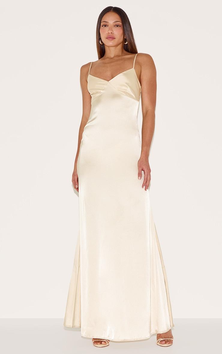 Tall Buttercream Satin Maxi Dress Product Image