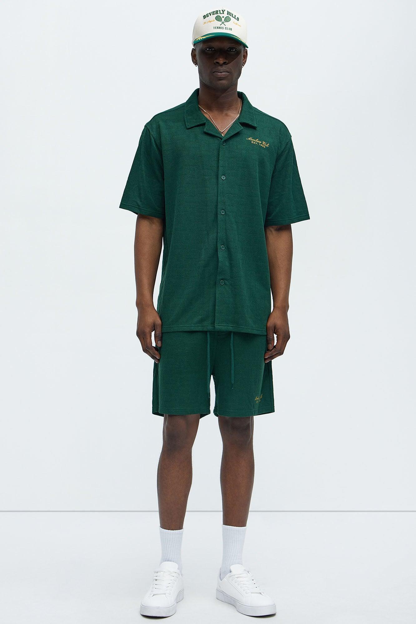 Vintage Short Sleeve Button Up Shirt - Hunter Green Product Image