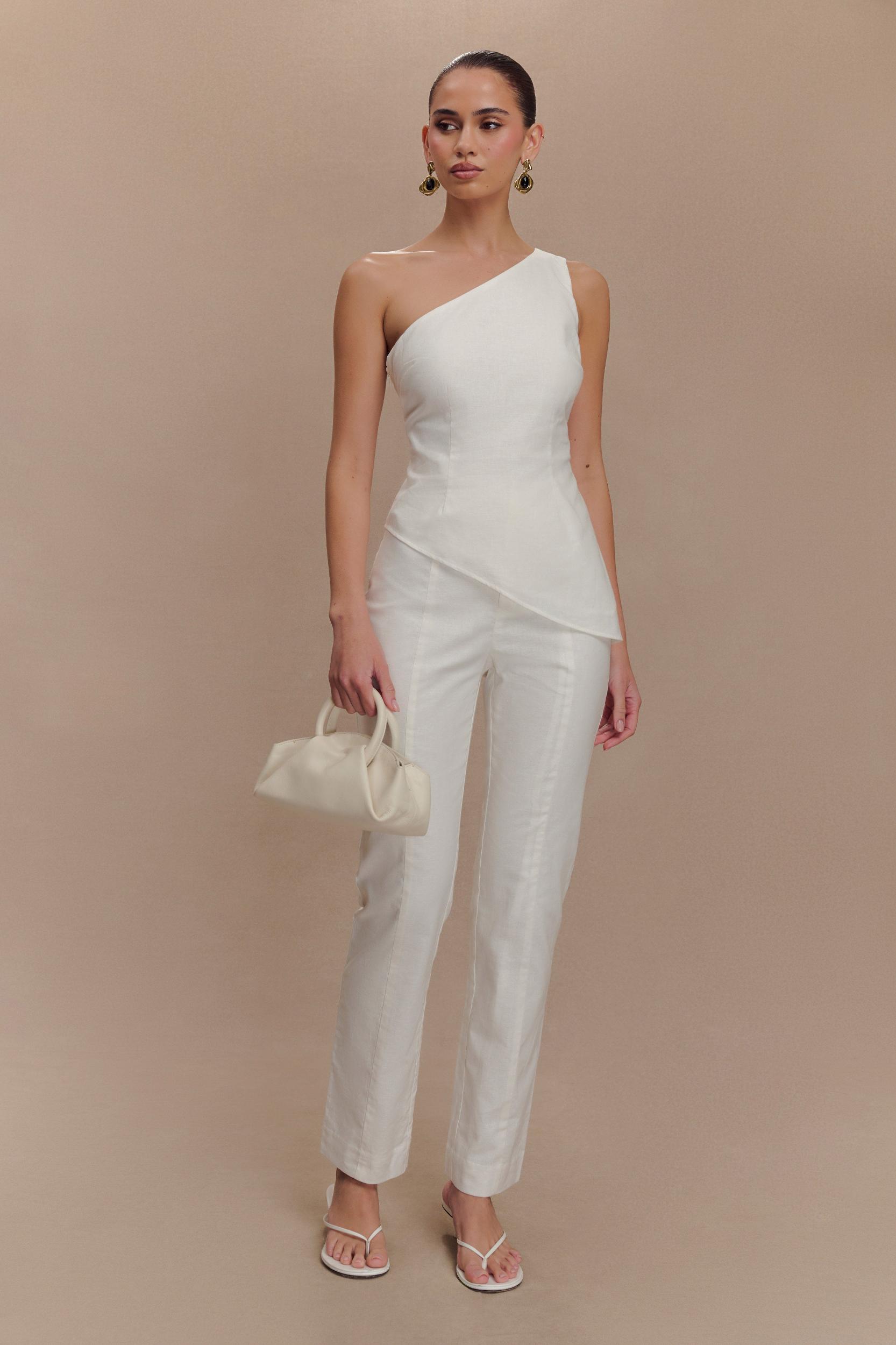 Dora Linen Straight Leg Pant - Ivory Product Image