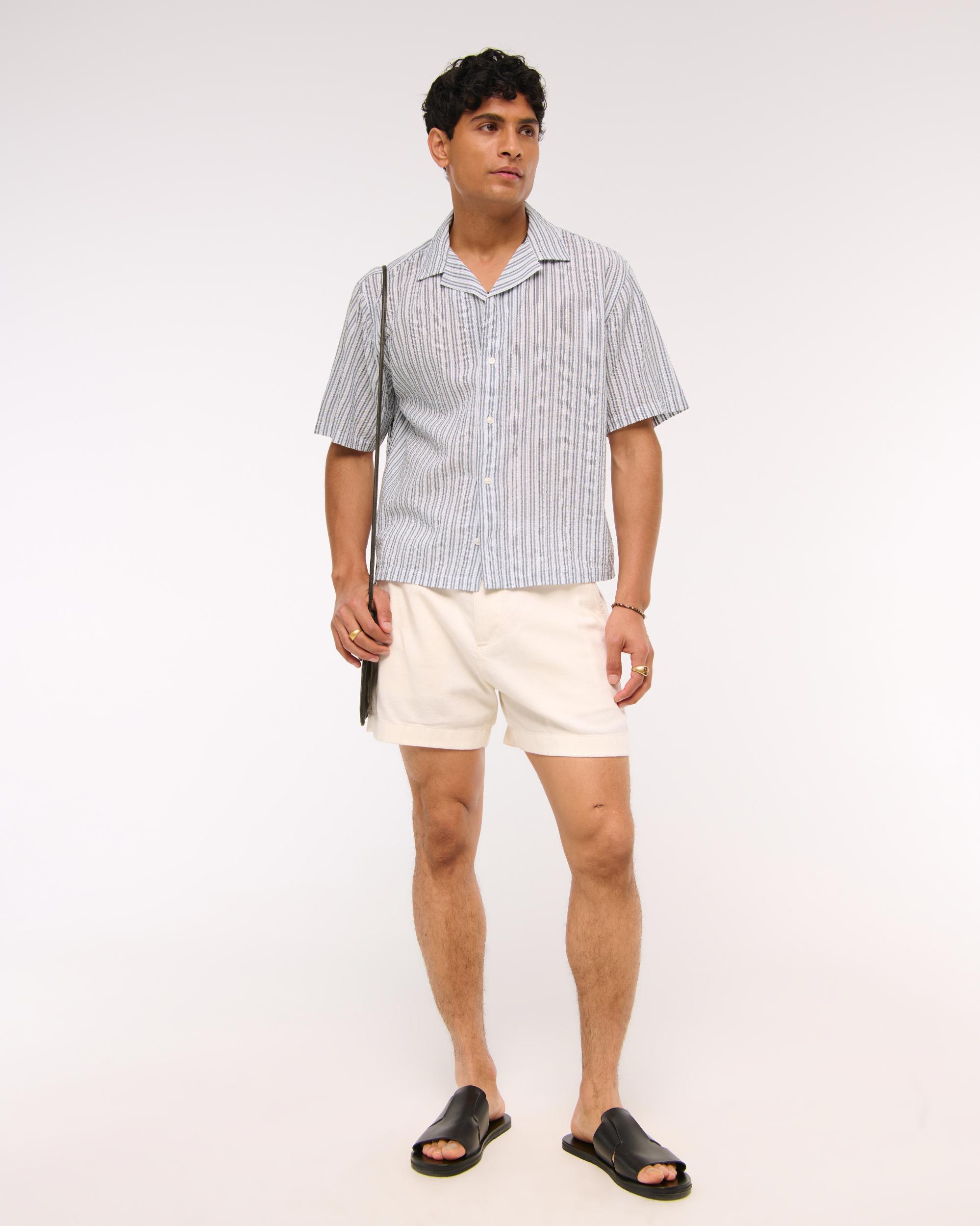 Camp Collar Cropped Seersucker Shirt Product Image