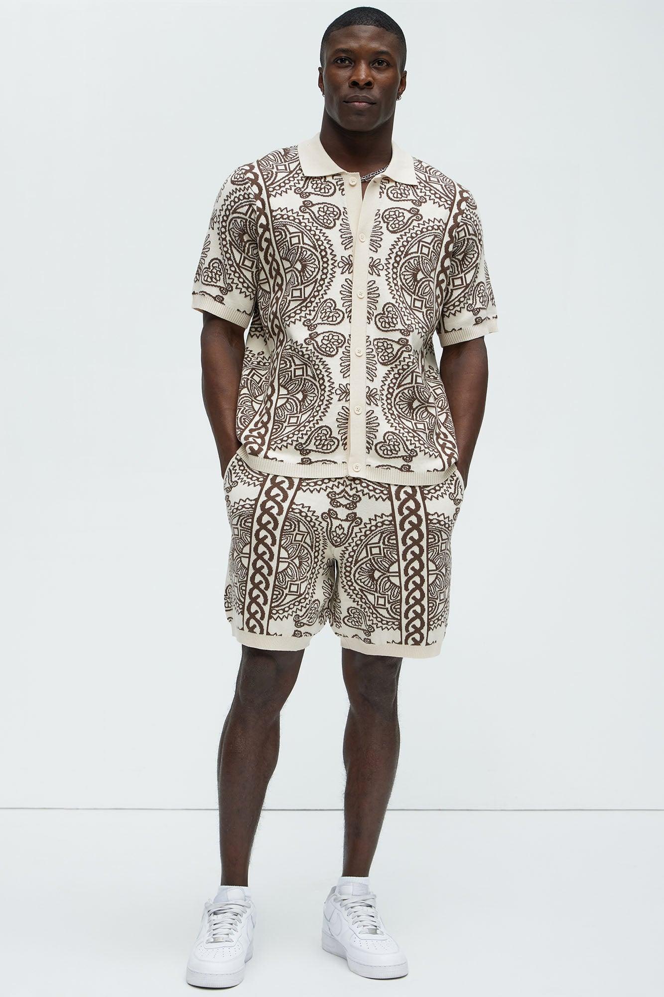 Ornate Jacquard Knitted Shorts - Brown/combo Product Image