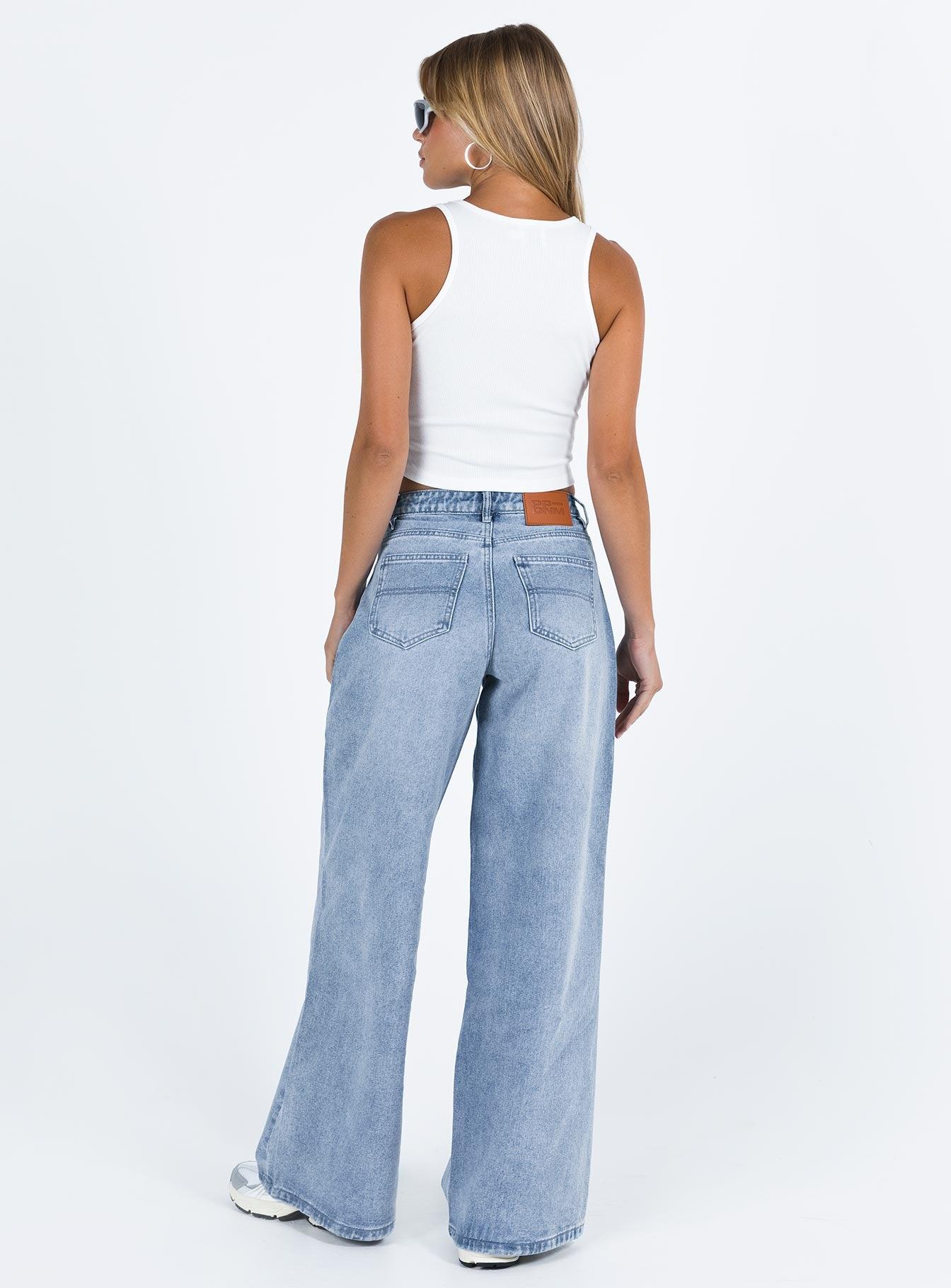 Naylor Mid Rise Wide Leg Jeans Light Blue Wash Product Image