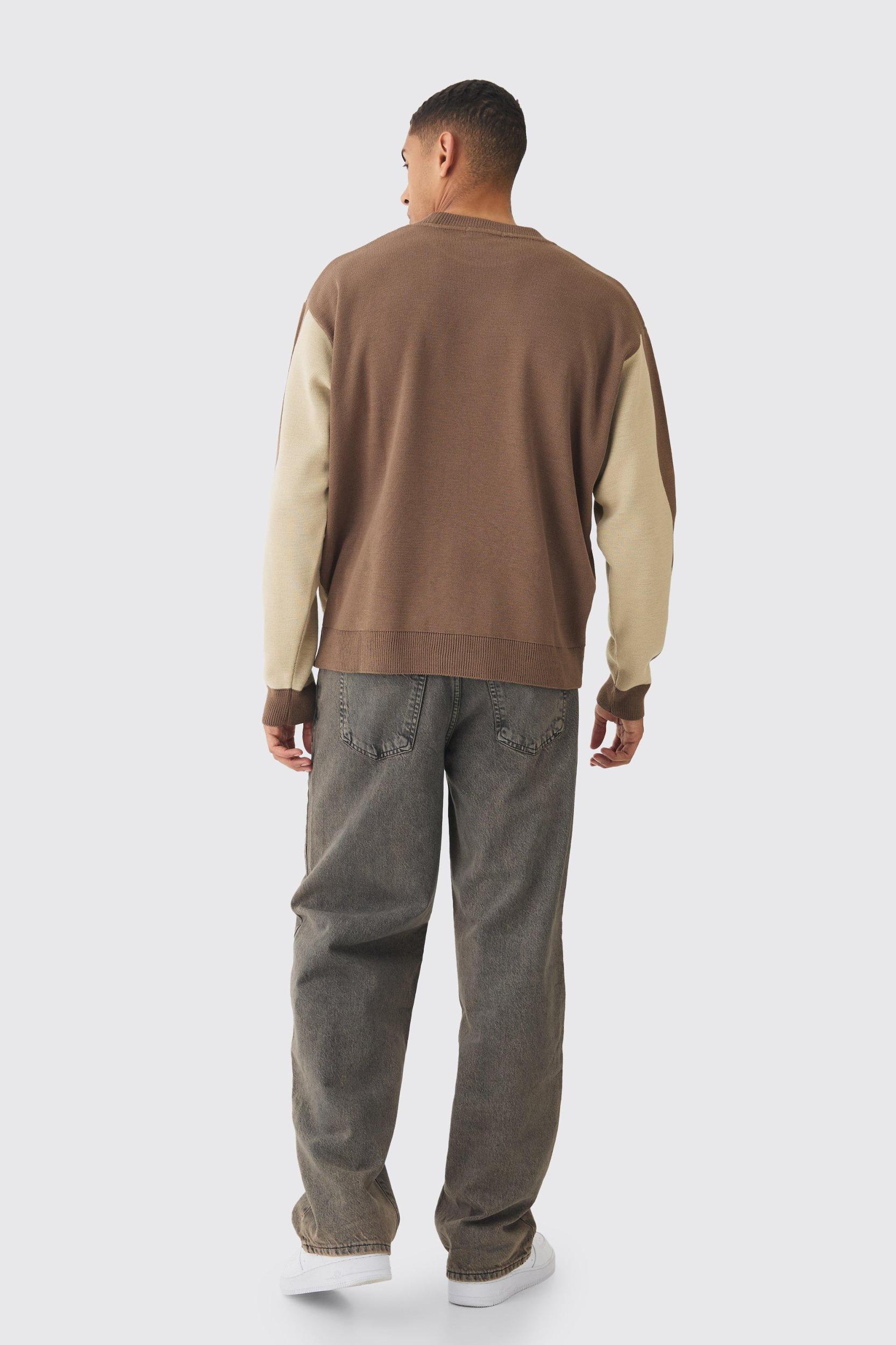 Oversized Moto Stripe Knitted Sweater | boohooMAN USA Product Image