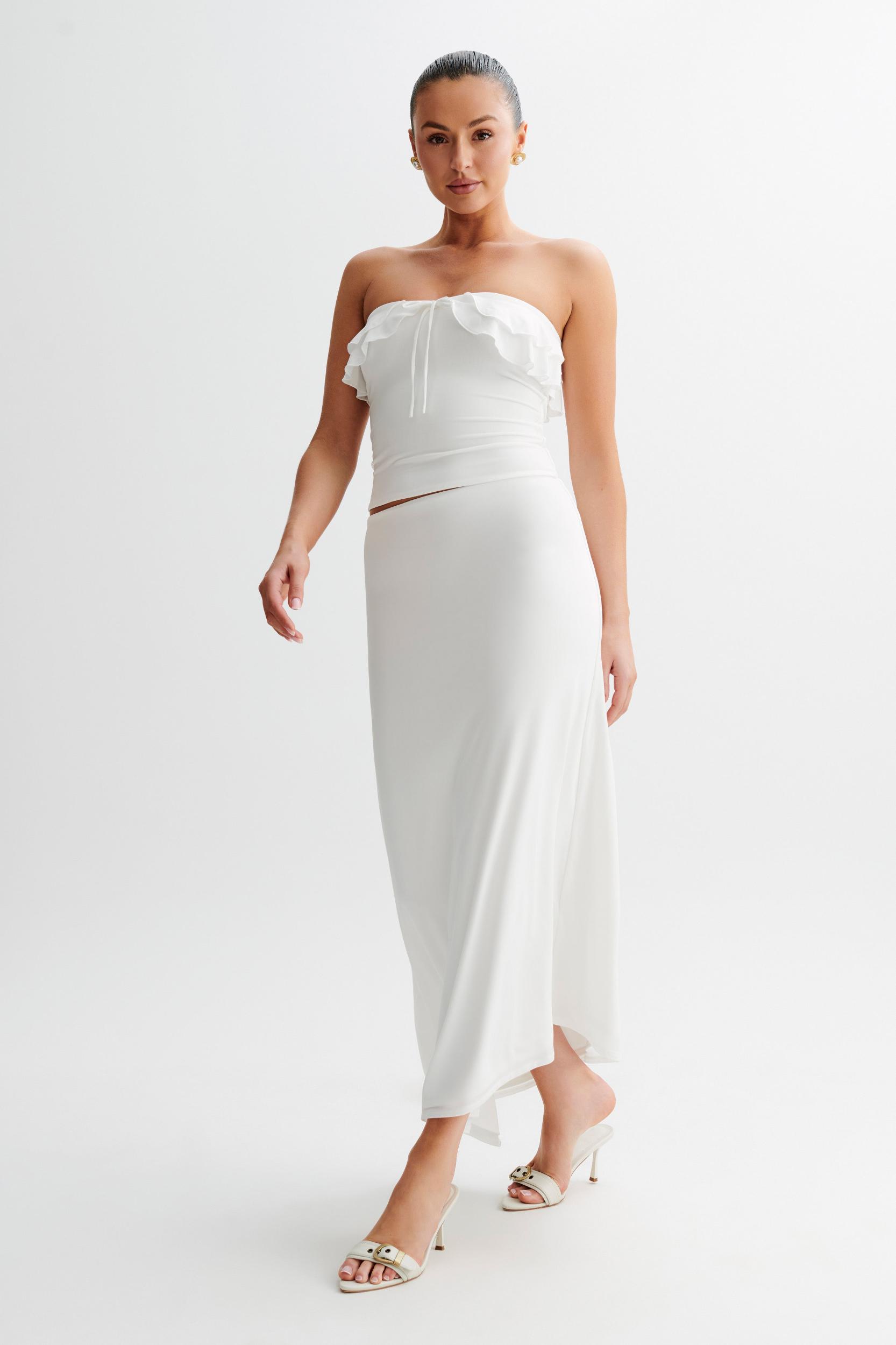 Bea Asymmetrical Slinky Maxi Skirt - White Product Image