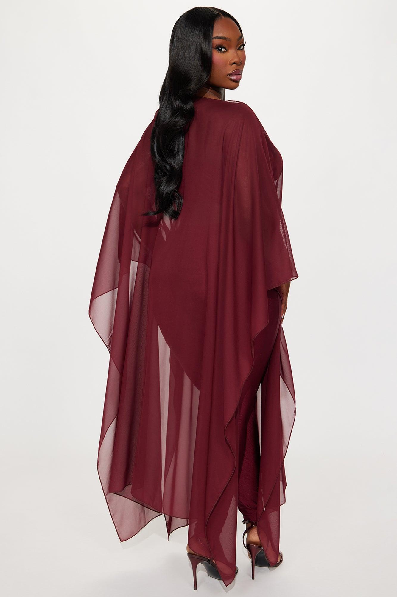 Just A Glimpse Draped 3 Piece Pant Set - Burgundy Female Product Image