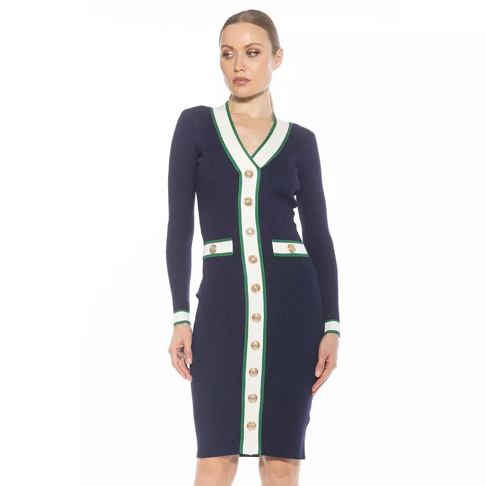 Women's ALEXIA ADMOR Janet V-Neck Button-Front Knit Dress, Size: XS, Camel Product Image